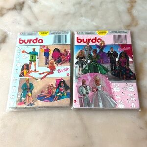 Burda 3886 3887  Barbie Ken Sewing Patterns Doll Clothes Party Swim Wedding NEW